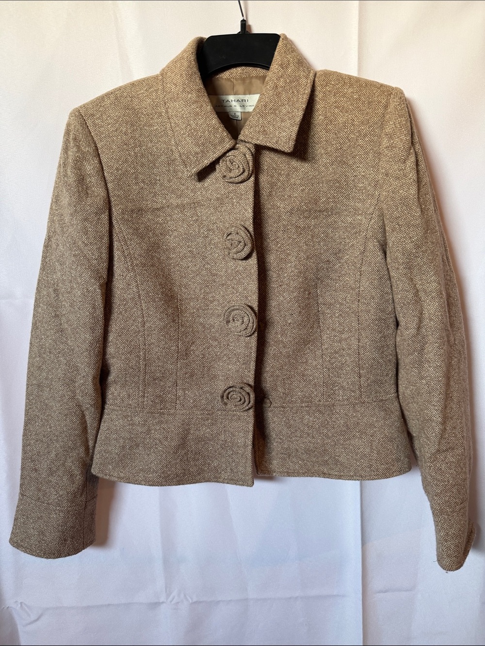 Tahari Tan Tweed Button-Front Blazer